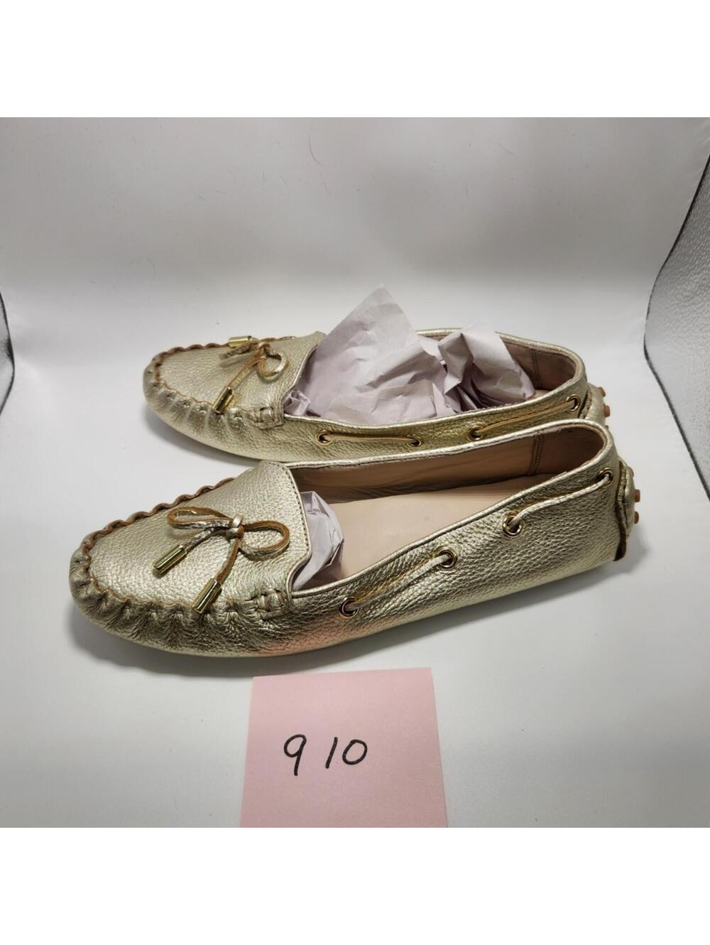 Cole Haan Women’s Gold Leather Slip-On Moccasin Flats Round Toe Bow US 7.5